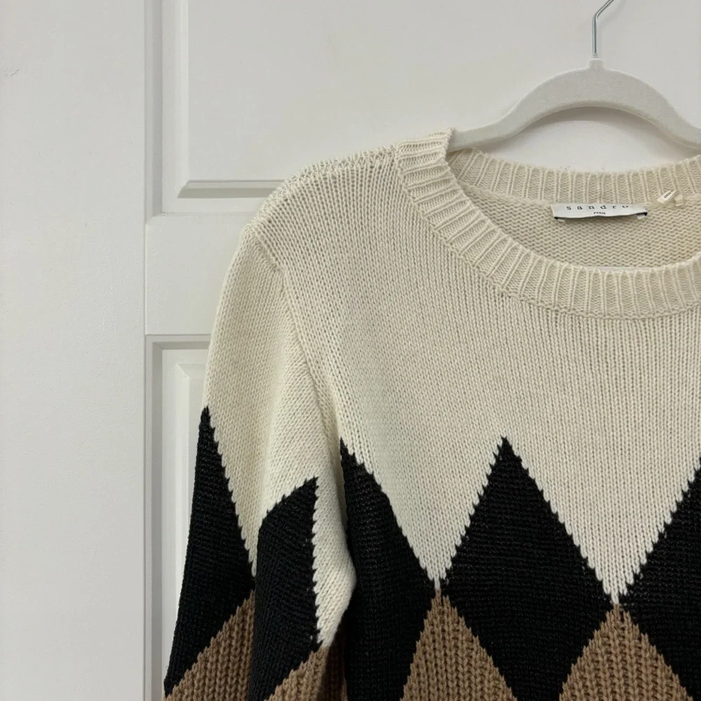Sandro Argyle Wool Crewneck Sweater - Picture 13 of 13